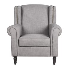 SofaMania - Classic Scroll Arm Linen Fabric Accent Armchair, Light Gray -  Armchairs and Accent