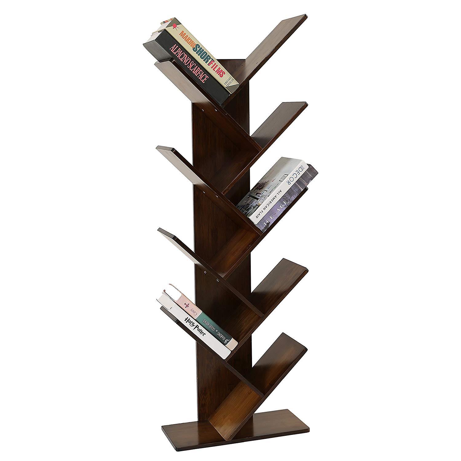Traveller Location: UNICOO - Bamboo 9-Shelf Tree Bookcase, Special Design Bookshelf,  Display Storage Rack for CDs, Movies & Books. (Antique Brown - 9TB):  Kitchen &