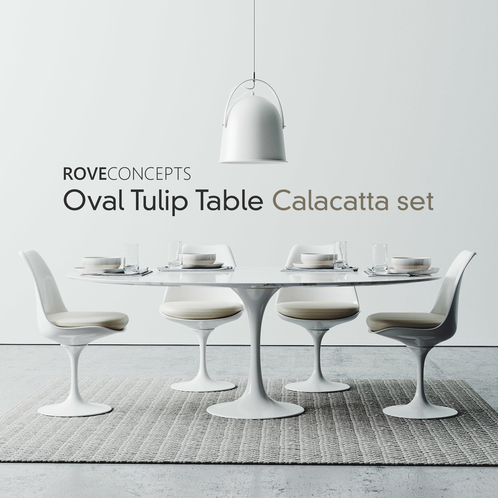 Oval Tulip Table Calacatta Set 1980mm Cgtrader