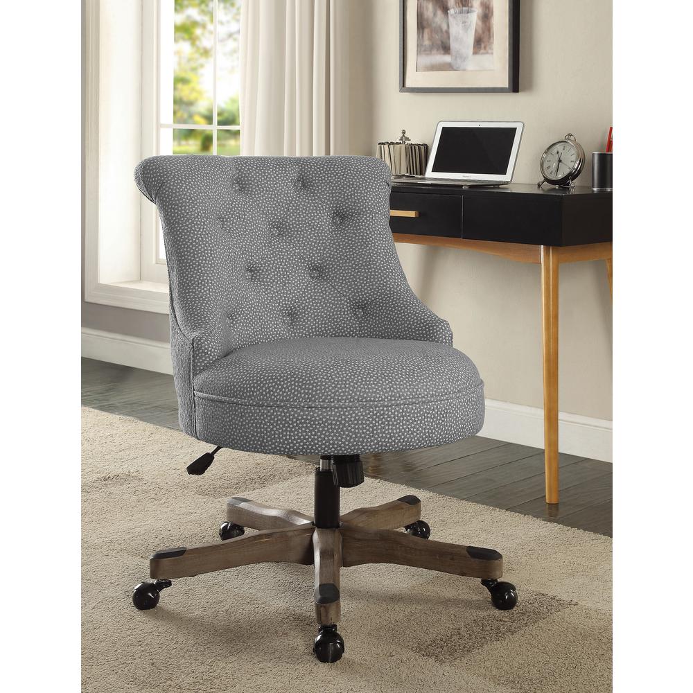 Linon Home Decor Sinclair Light Gray and White Dots Upholstered Fabric with  Gray Wood Base Office