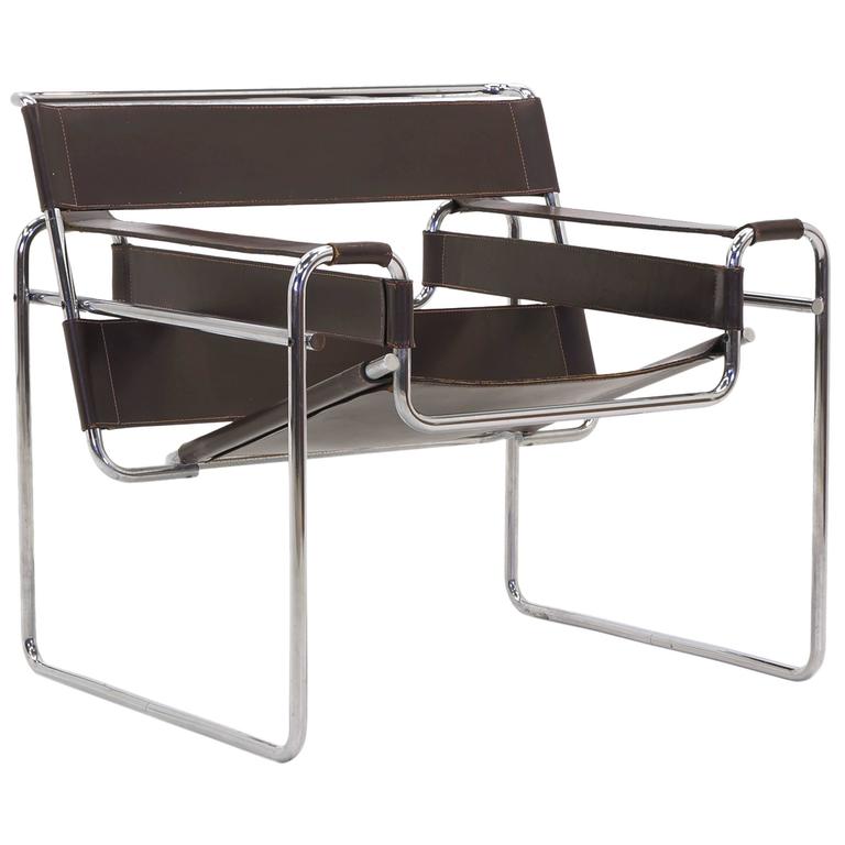 Early Original Knoll Gavina Wassily Chair by Marcel Breuer in Brown Leather  For Sale