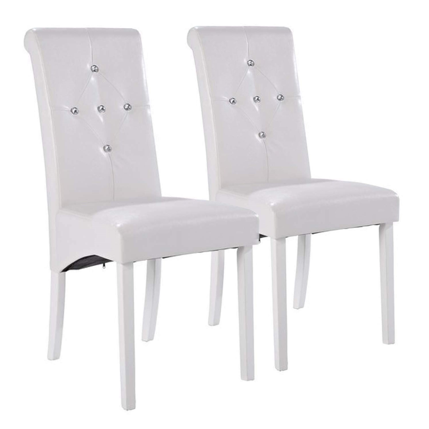 LPD Monroe Pair of Diamante Dining Chairs in White FOL077995