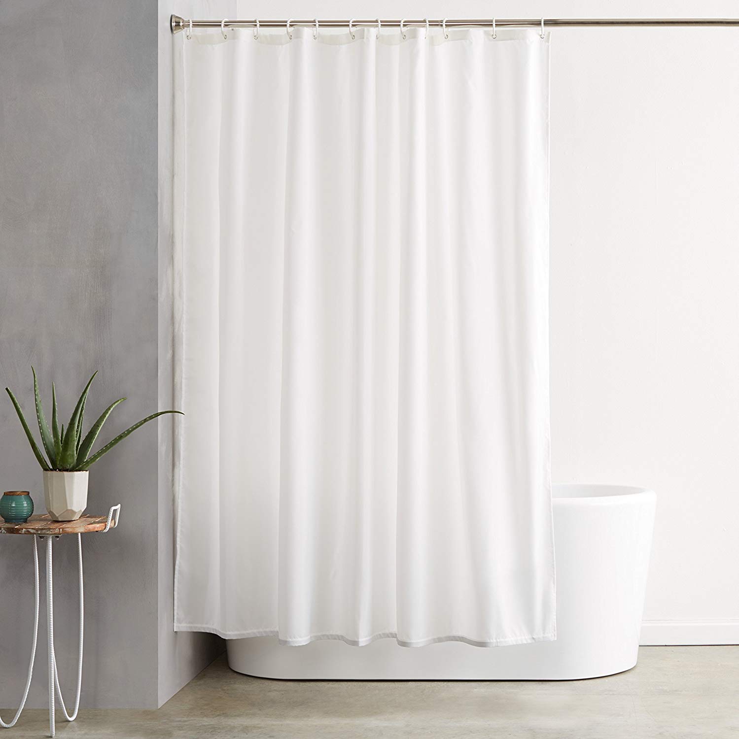 Traveller Location: AmazonBasics Shower Curtain with Hooks (Treated to Resist  Deterioration by Mildew) - 72 x 72 inches, White: Home & Kitchen