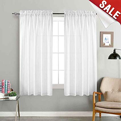 jinchan White Sheer Curtains for Bedroom 72 Inch Long Voile Curtain Set  Semi Sheer Window Drapes