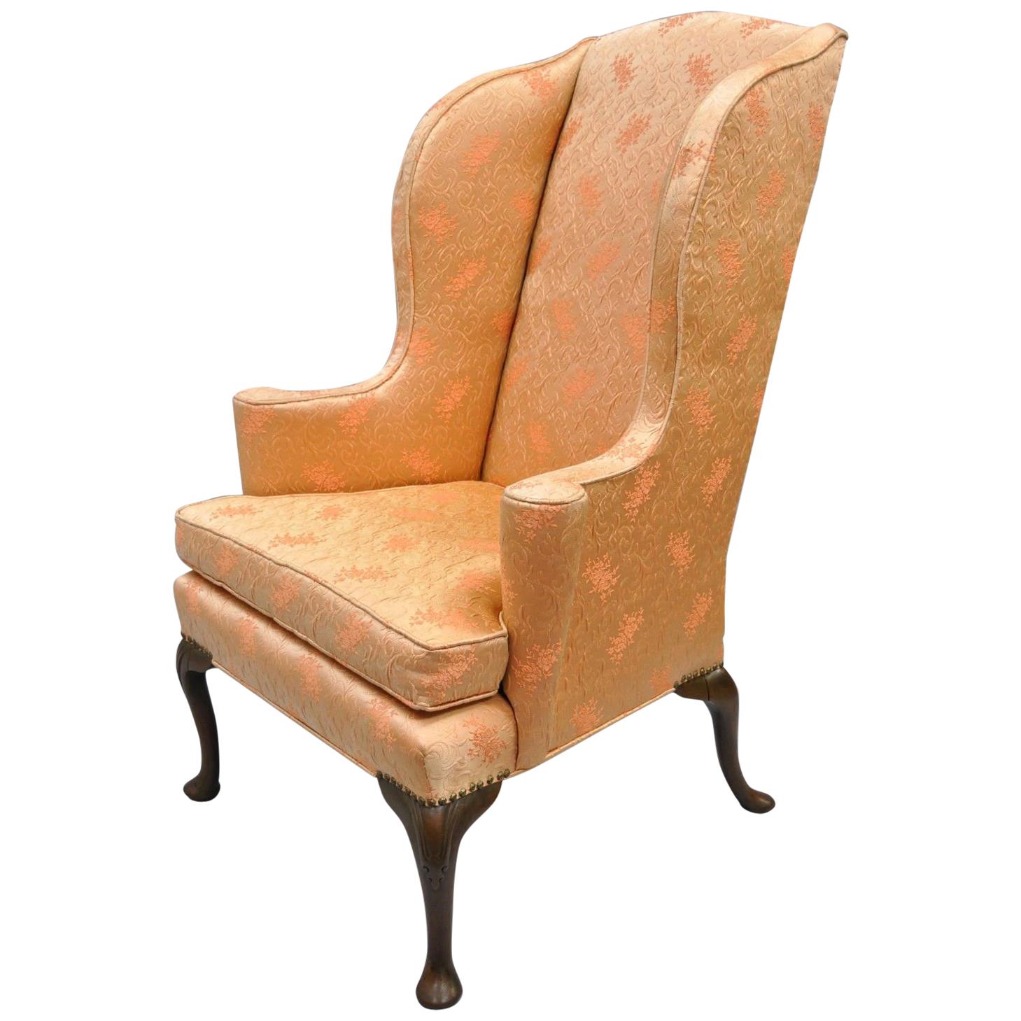 Antique Queen Anne Wingback Armchair Chair Rolled Arms For Sale