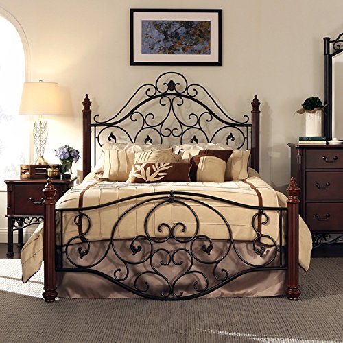 Queen Size Antique Style Wood Metal Wrought Iron Look Rustic Victorian  Vintage Bed Frame Cherry Bronze