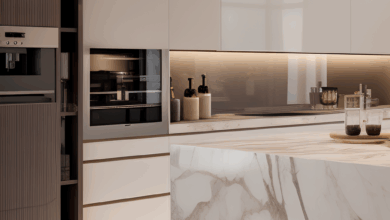 A white kitchen island