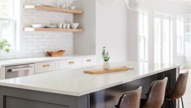 A white kitchen island