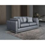 Contemporary Grey Leather Loveseat