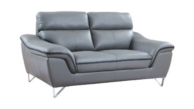Contemporary Grey Leather Loveseat