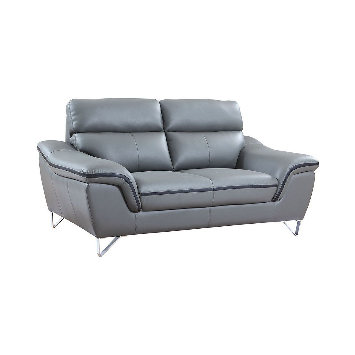 Contemporary Grey Leather Loveseat