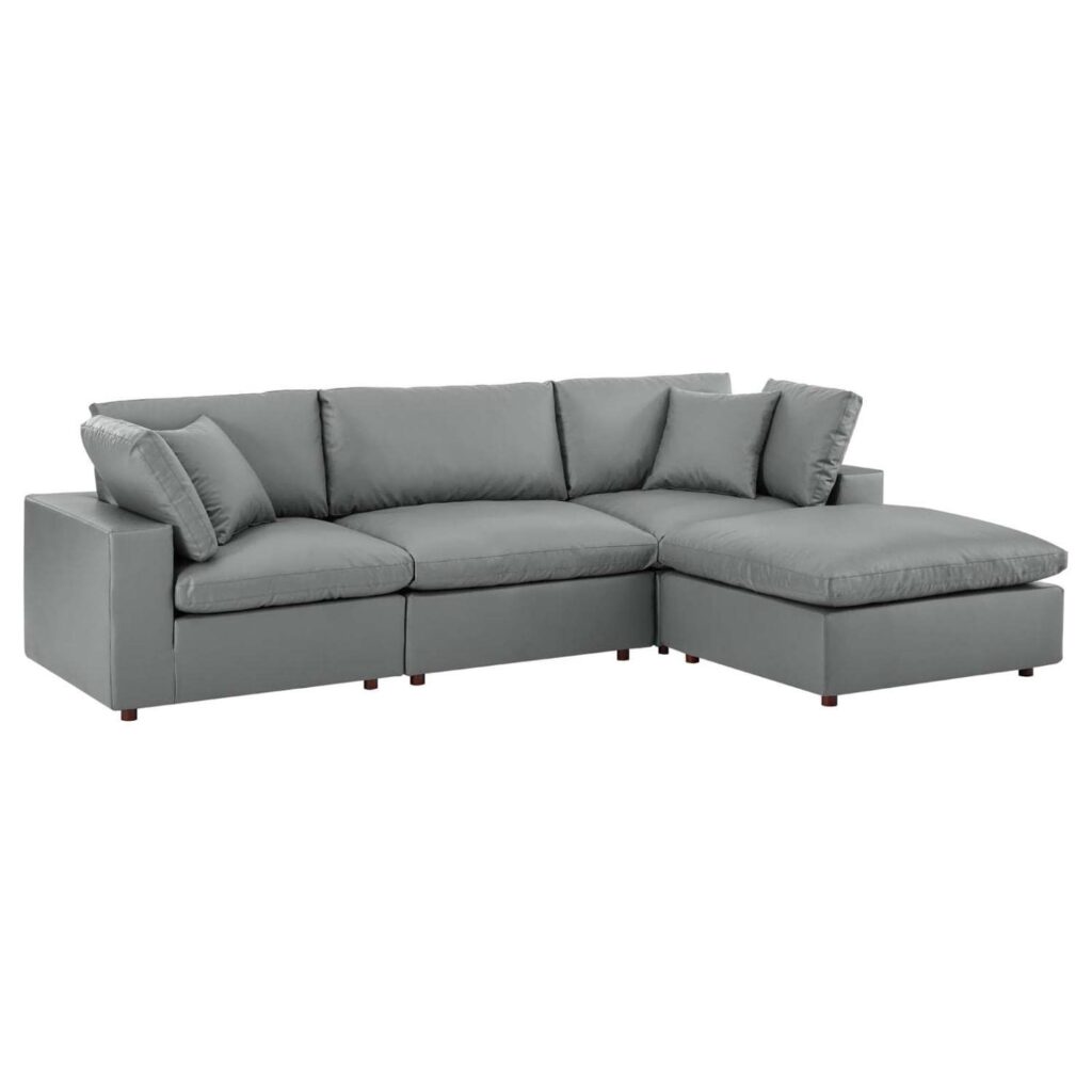 Contemporary Grey Leather Sectional Sofa