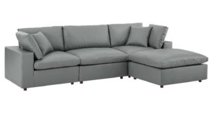 Contemporary Grey Leather Sectional Sofa