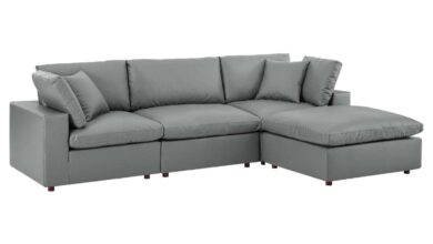 Contemporary Grey Leather Sectional Sofa