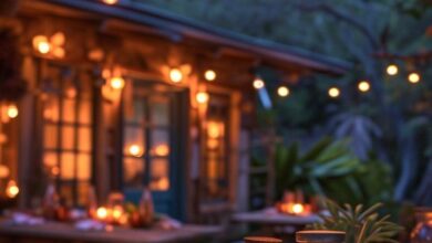 house with outdoor lanterns