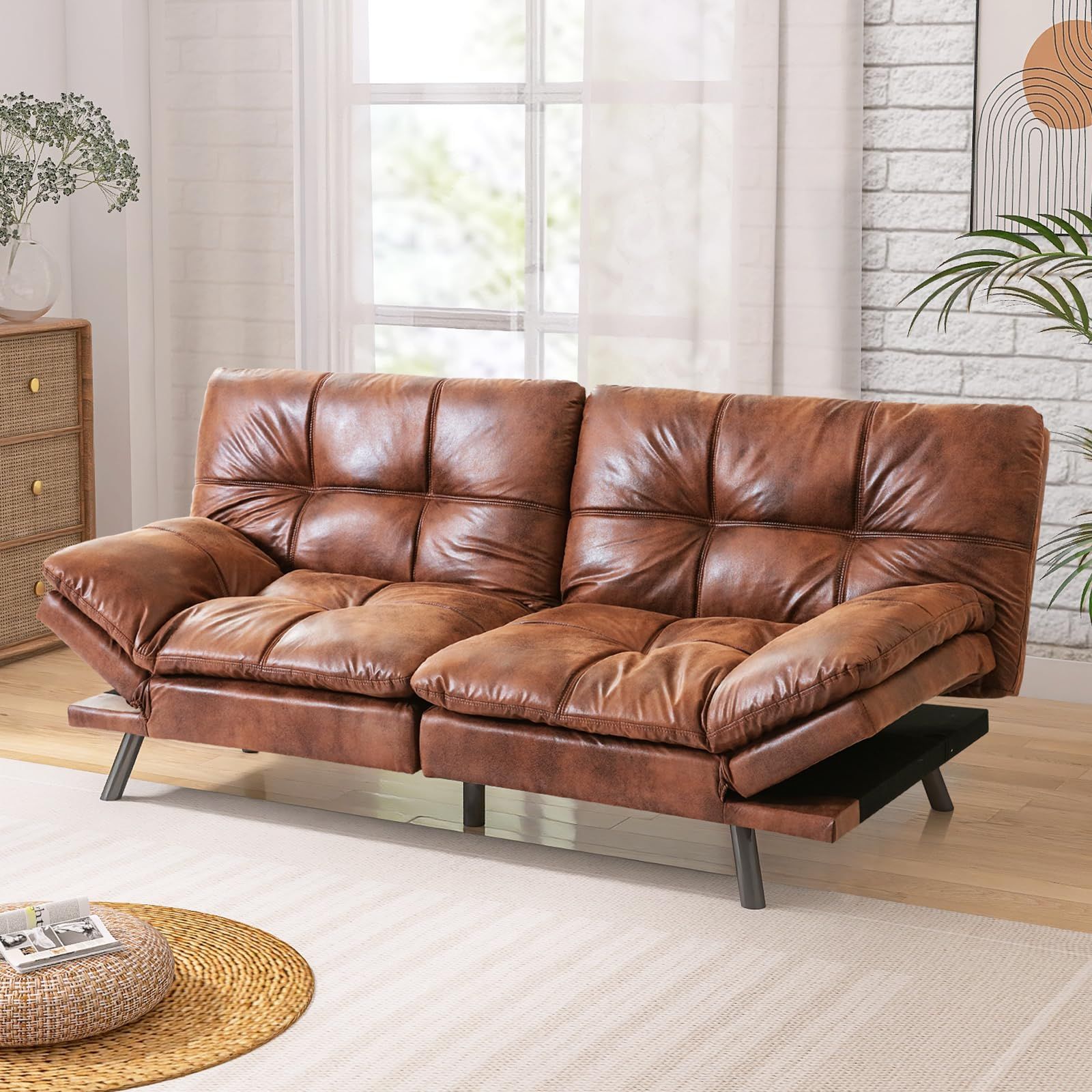 Leather Futon Sofa Bed Stylish Convertible Furniture Piece for Your Living Room