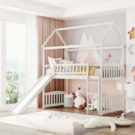 Loft beds with slide and ladder