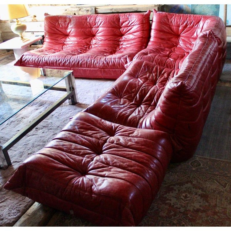 Red Leather Sofa Adds Elegance to Any Room