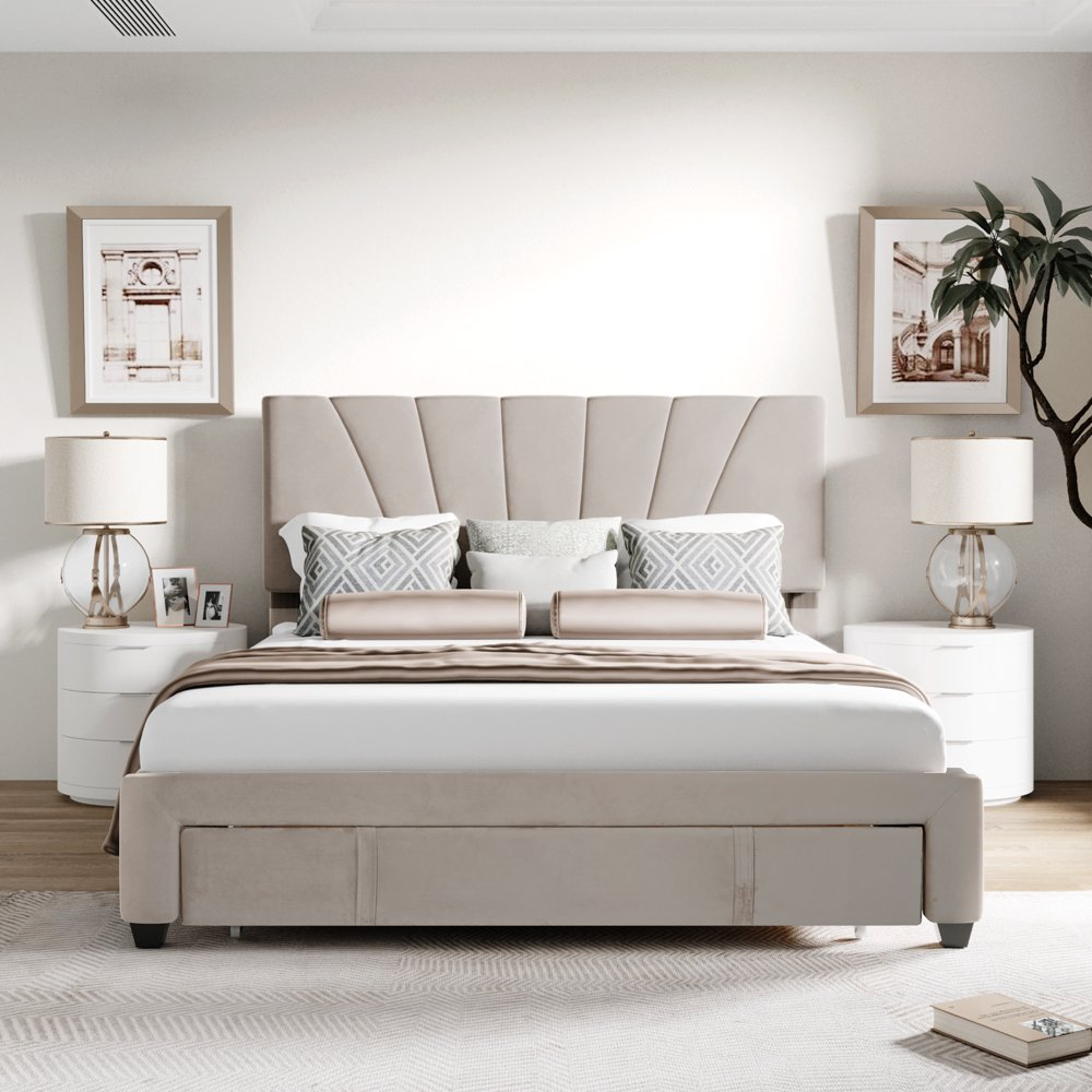 Upholstered beds with bed box for stylish and functional bedroom storage