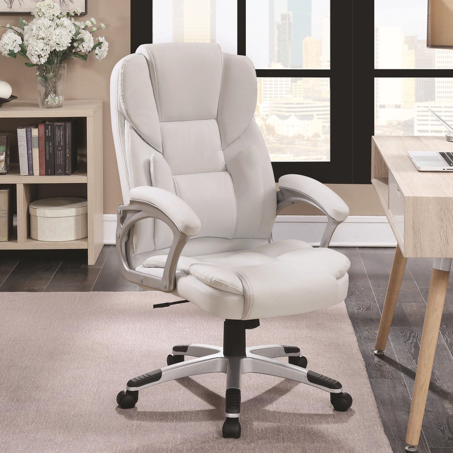 White Leather Office Chair Elegant and Sleek Leather Office Chair for a Professional Look