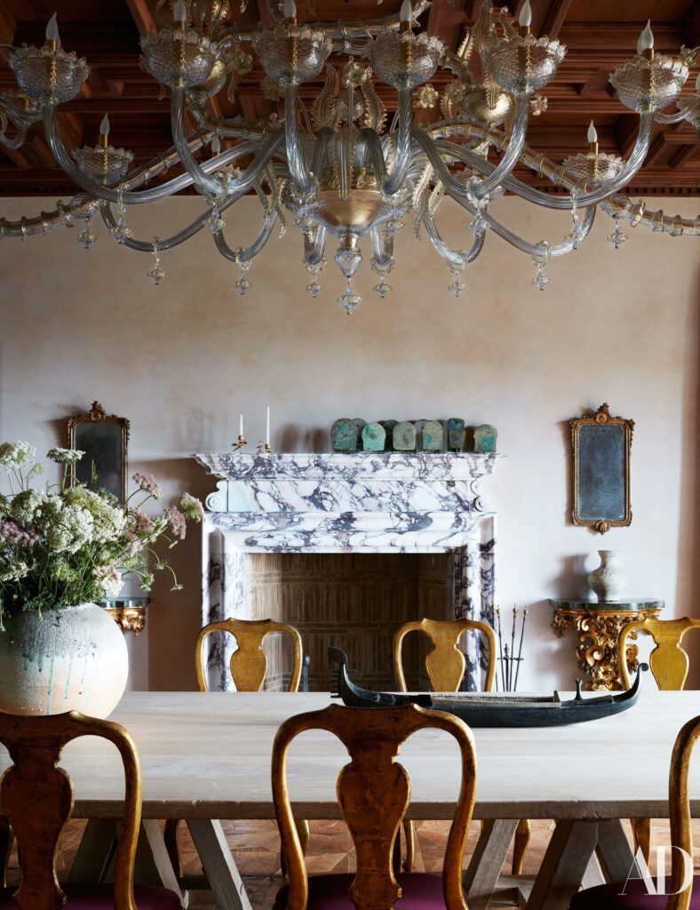 dining room with chandeliers