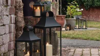 house with outdoor lanterns