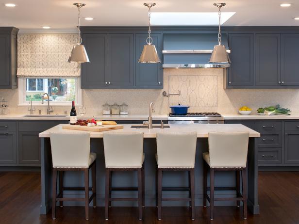 bar stool for kitchen island transitional kitchen with blue cabinets and white barstools IYUZLPD