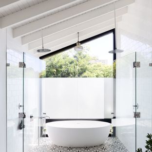 bathrooms pitched roof trendy master white tile bathroom photo in sydney with white walls NQXCKGT