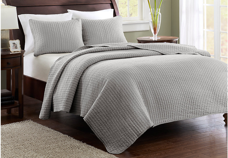 Bed linen keaton gray 3 pc full/queen coverlet set JRNFQXV