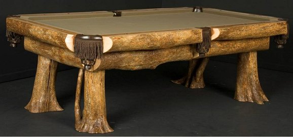 Custom made furniture rustic log billiard table built from ironwood trees, by scott legatt of  viking LMWEOPK