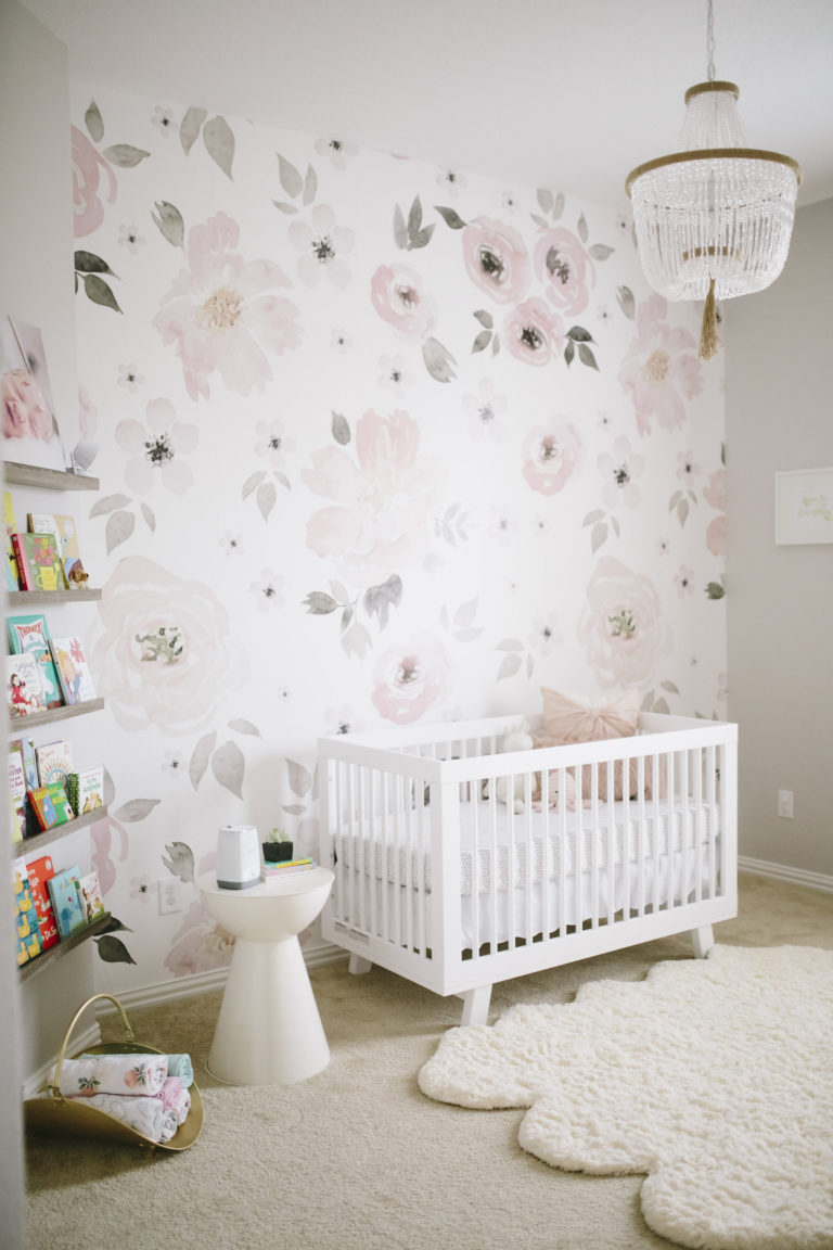 nursery wallpaper ideas watercolor flower jolie wallpaper in pink and gray girlu0027s nursery AQXOZHC