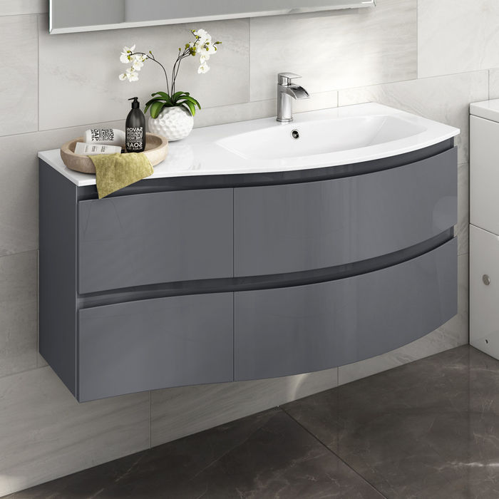 vanity unit with basin 1040mm wall hung curved vanity unit with resin sink | right hand | grey SYXUTGJ