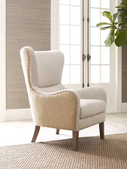 Wingback chair elle decor mid-century modern wingback chair in french two-toned beige DAHBDNL