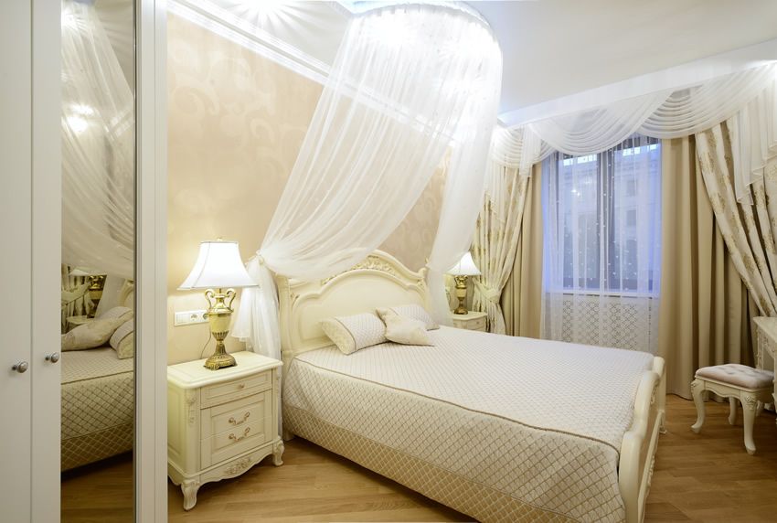 Bedroom made of beech beautiful white bedroom with sheer bed princess curtains. the flooring is  made YJGCDDU