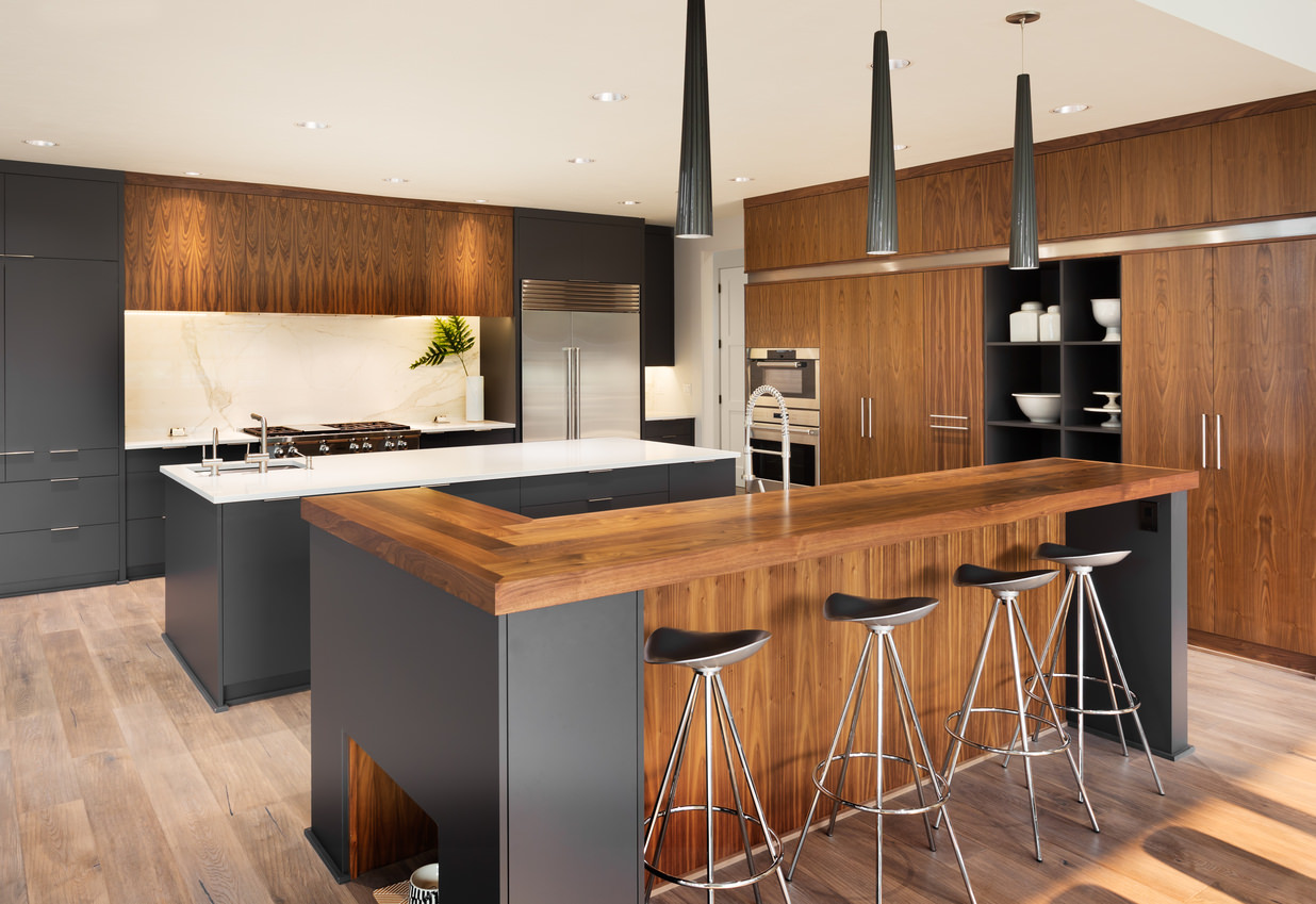 modern wood kitchens this natural wood and dark gray kitchen oozes modern style but without the OZZLLNJ
