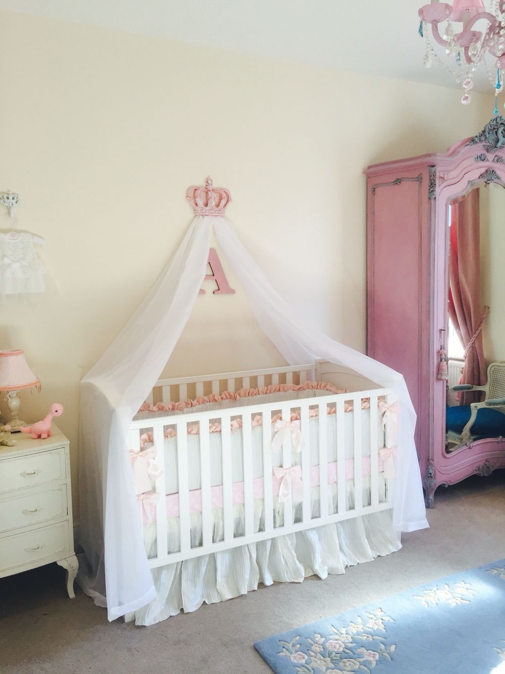 Princess Cots girls pink nursery cot canopy white bed princess crown OKULHLH