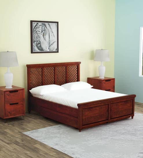 queen size solid wood beds krisa solid wood queen size bed with drawer storage in honey oak finish GQOFRSM