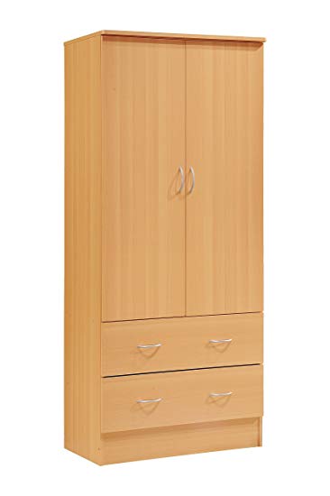 Wardrobes made of beech & core beech hodedah two door wardrobe, with two drawers, and hanging rod, beech XNAVUEG