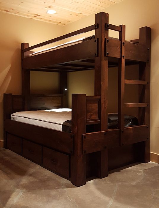 Twin XL over Full XL bunk bed shown with optional headboard, goose