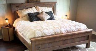 Farmhouse King Bed - knotty alder and grey stain | Do It Yourself