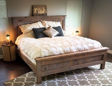 Farmhouse King Bed - knotty alder and grey stain | Do It Yourself