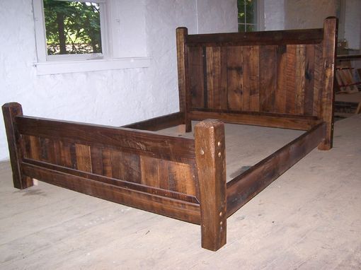 Custom Made Reclaimed Antique Oak Wood Queen Size Rustic Bed Frame