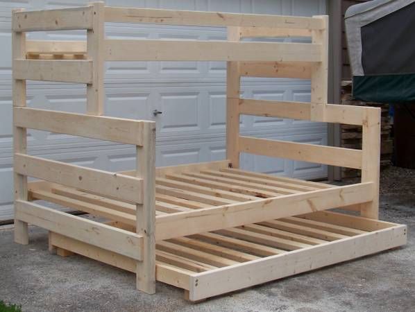 Custom made solid pine bunk beds. Beds are made out of 2x6 lumber so