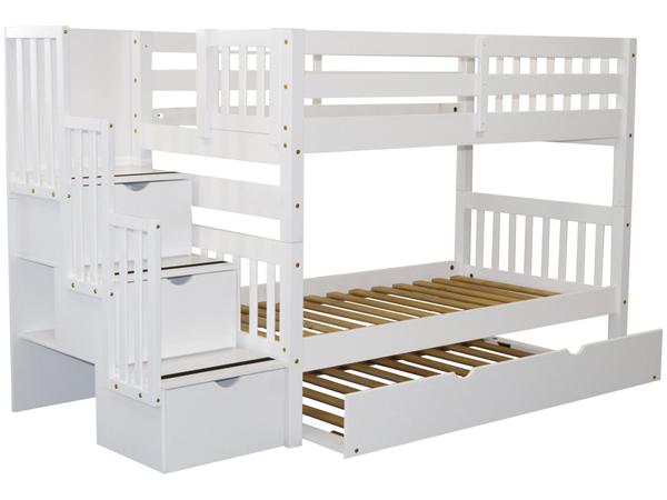 Bunk Beds Twin Stairway White | Twin Trundle $826