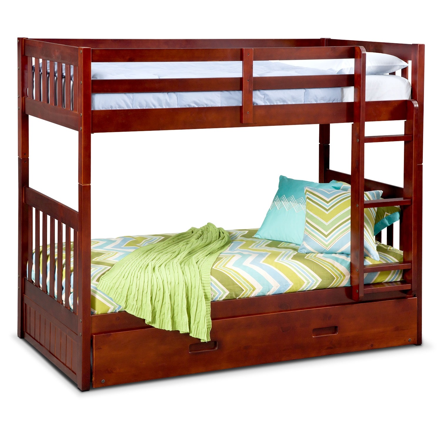 Ranger Twin over Twin Bunk Bed with Twin Trundle - Merlot