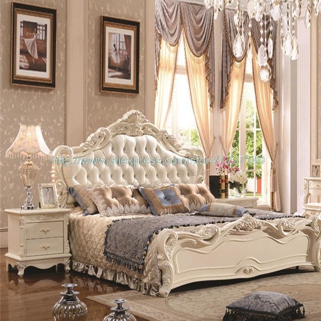 French Leather Luxury Double Bed 1.8 m marriage White Bed special