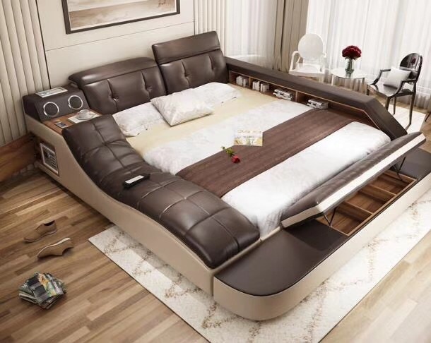 real genuine leather bed with massage /double beds frame king/queen