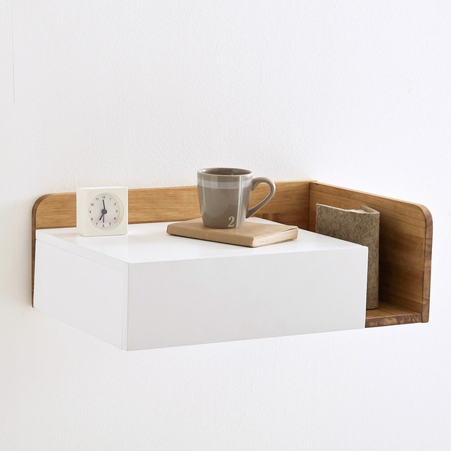 Jimi floating bedside table, left-hand side , white/wood, La Redoute