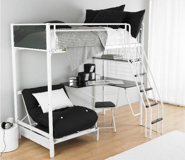 girls loft bed with desk | Functional teen room furniture ideas