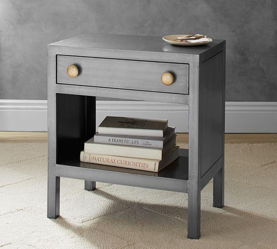 Silver Metal One Drawer Bedside Table